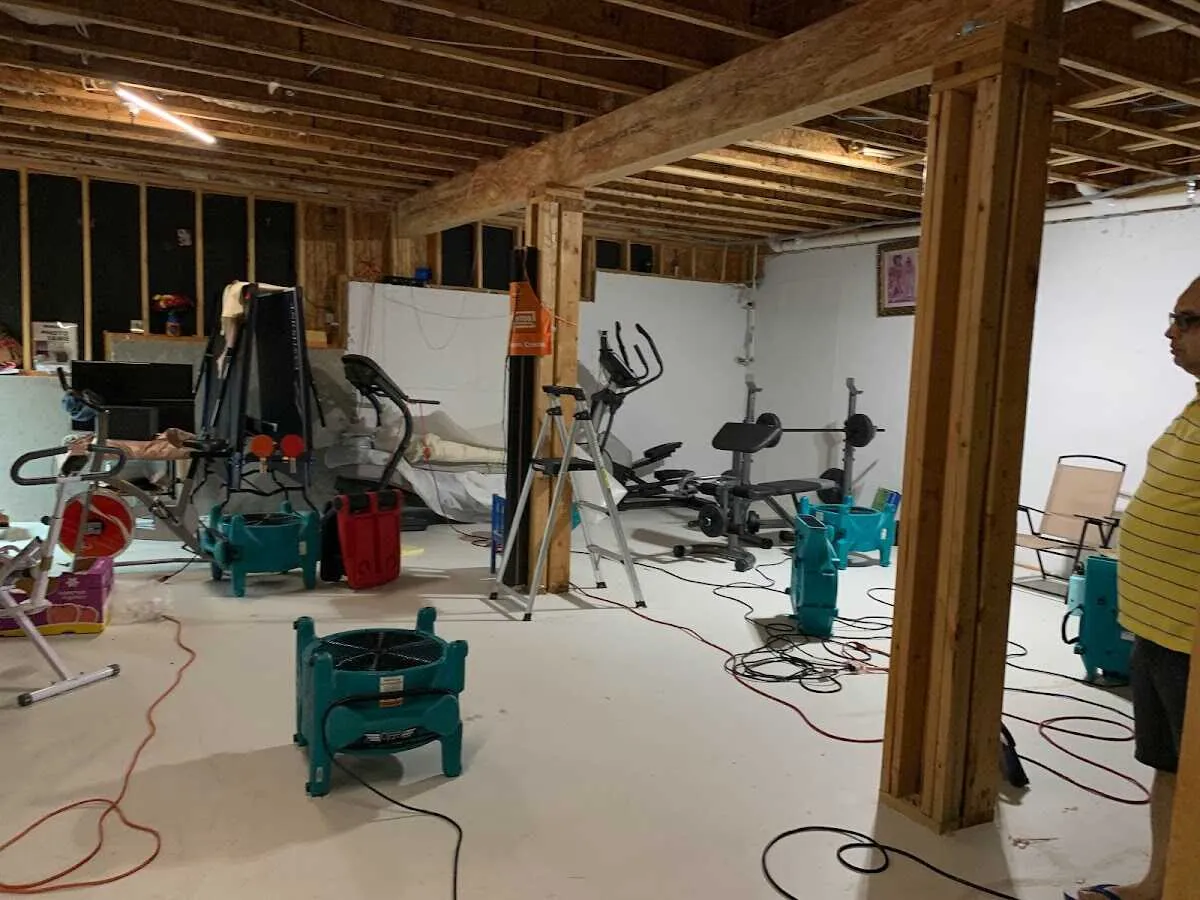 Basement drying equipment setup for Contents Cleaning & Restoration in Warren